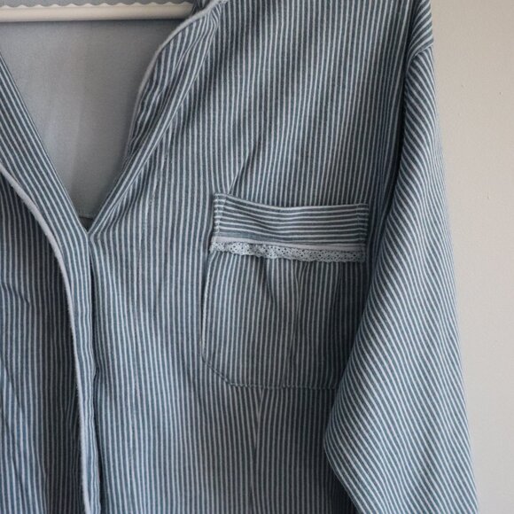 Simon Chang Womens‎ Blue Sz XL Striped Buttoned Cotton Lace Pj Long Sleeve Top - Picture 7 of 12